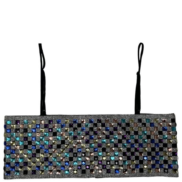 Zara Shimmery Multi-Color Stone Crop Top XS Blogger Favorite Festival Clubwear - Picture 1 of 11